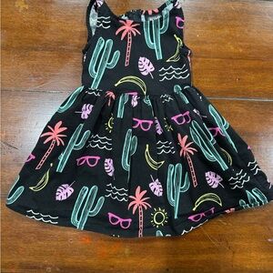 Retrolicious Black Dress with Pink and Green Tropical Print